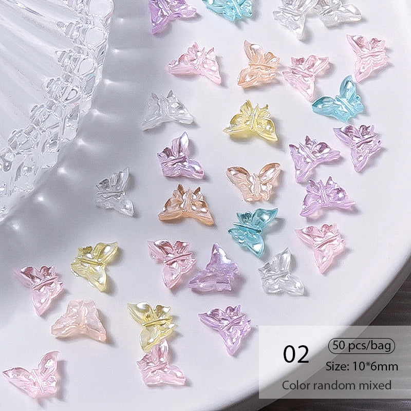 Mix Colour Jelly Ribbon Bowknot & Pearl Nail Charms – 3D Nail Art Decorations