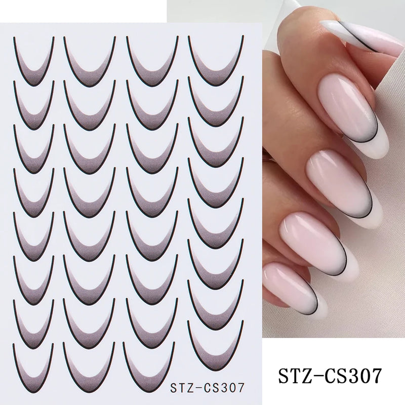 3D Gradient French Line Nail Stickers – Elegant DIY Nail Art Decals for French Tips & More