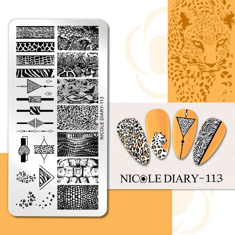 NICOLE DIARY Nail Stamping Plate – Leaves, Flowers, Geometric Stripes & More- Nail Art Stencil