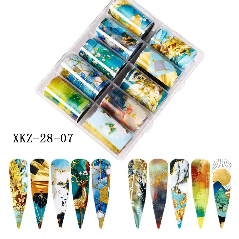 New Flower Nail Foils for Transfer Paper Stickers Floral Adhesive Fruit Nails Wraps Fish DIY Water