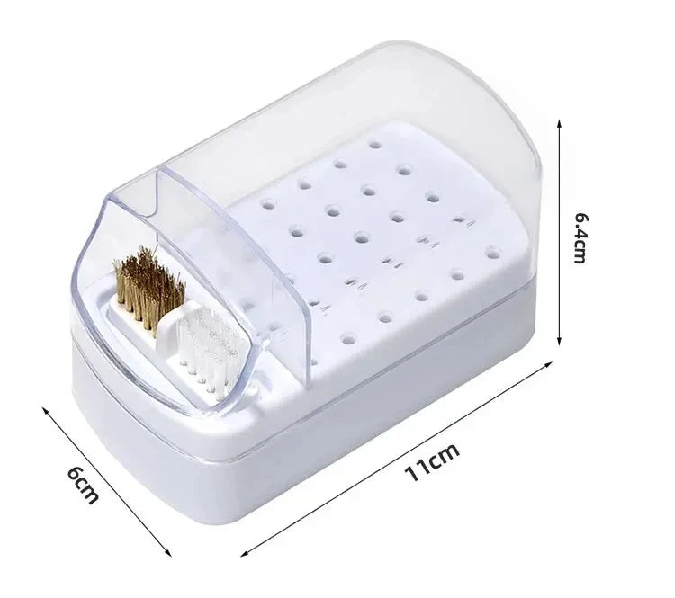 30-Hole Nail Drill Bit Organizer – Acrylic Dustproof Storage for Professionals